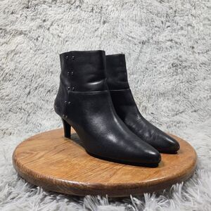 Tahari Prinstonl Women 10M Ankle Zip Booties Black Genuine Studded Leather Heels